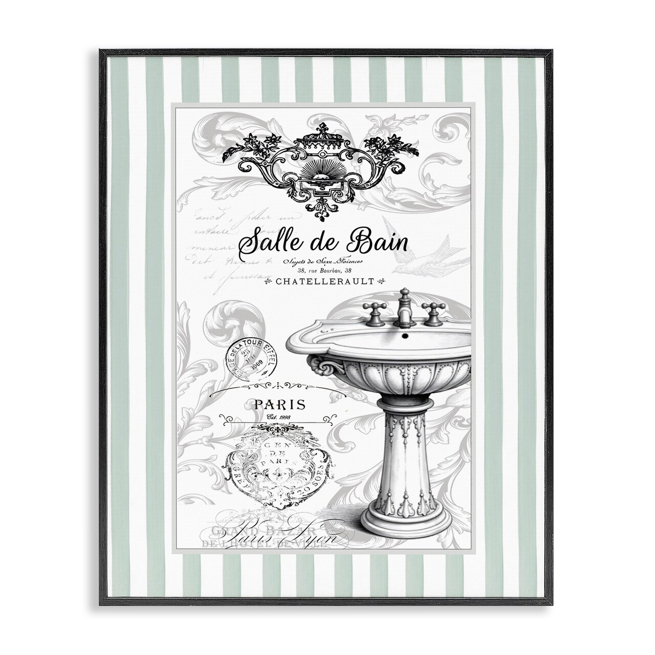 Stupell Industries French Bathroom Sink Stripes Framed Giclee, design by Lettered and Lined